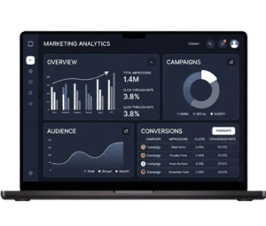 Blog marketing analytics data dashboard showing business insights