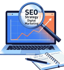 Blog SEO strategy for digital marketing growth 2026 with keyword research dashboard