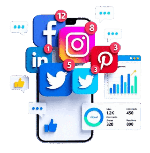 Blog social media marketing dashboard with engagement analytics